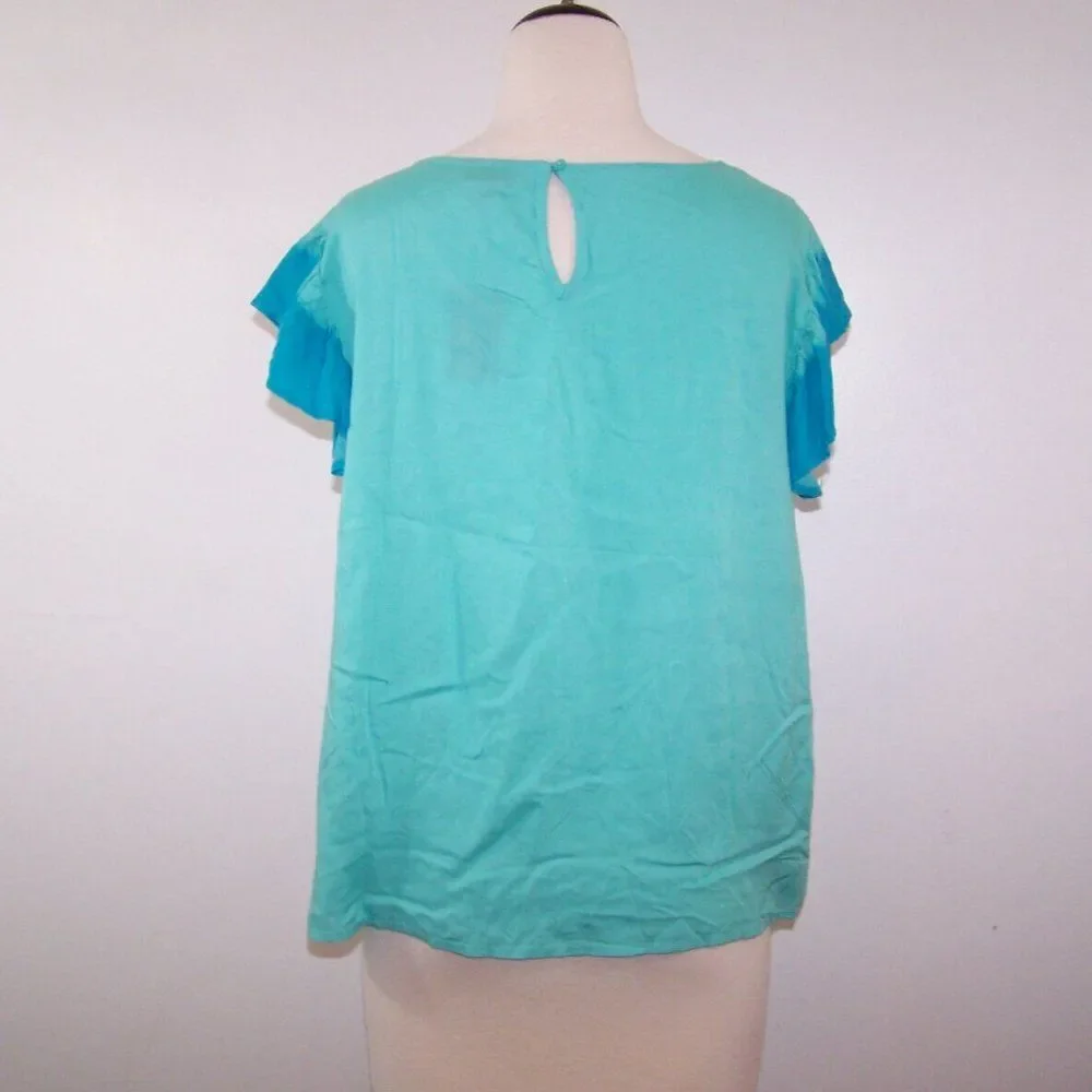 A.N.A Shirt Top XL Boho Tie Dye Ruffle Tie Front Keyhole Hippie Blouse New - Picture 8 of 10